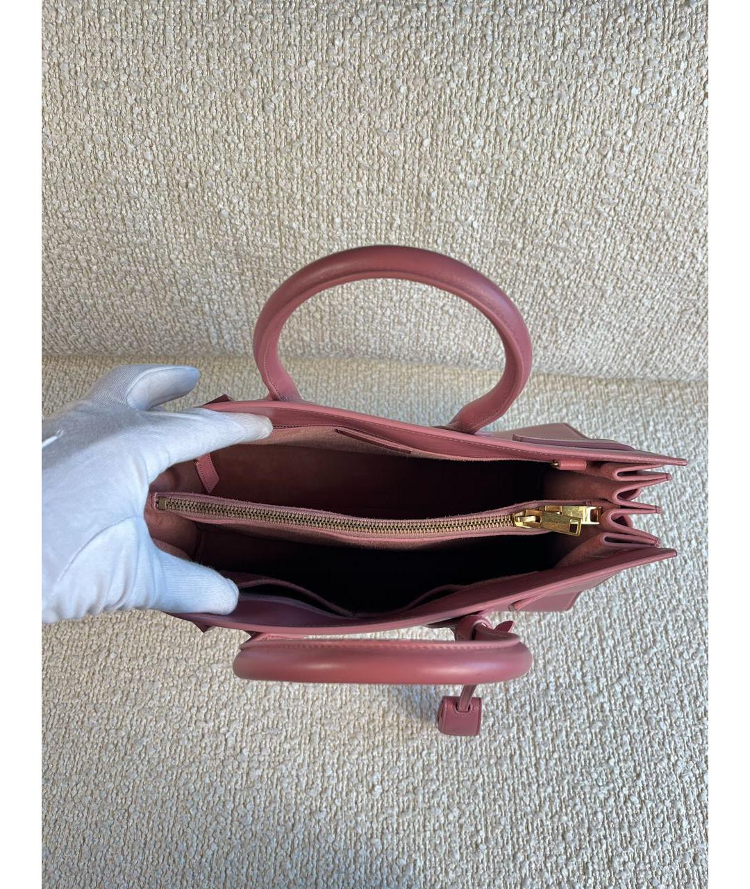 SAINT LAURENT Розовая кожаная сумка с короткими ручками, фото 4