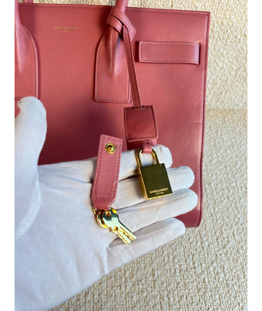 SAINT LAURENT Розовая кожаная сумка с короткими ручками, фото 8