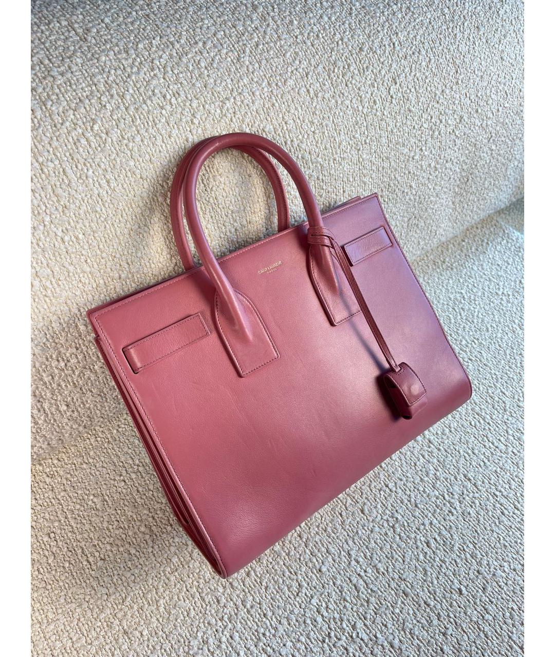 SAINT LAURENT Розовая кожаная сумка с короткими ручками, фото 2