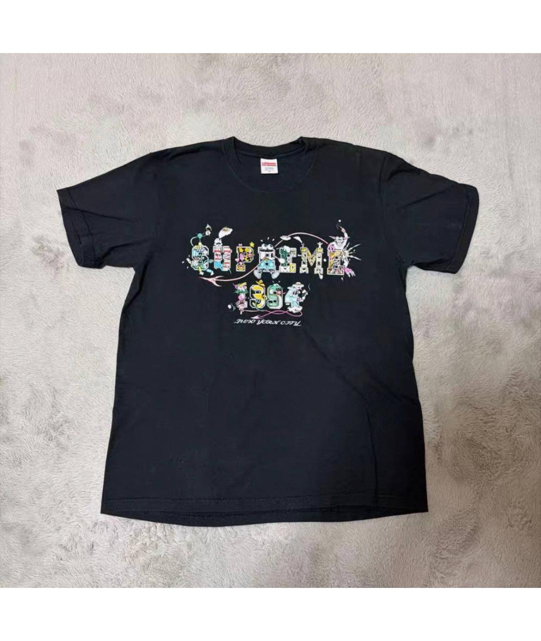 SUPREME Черная хлопковая футболка, фото 2