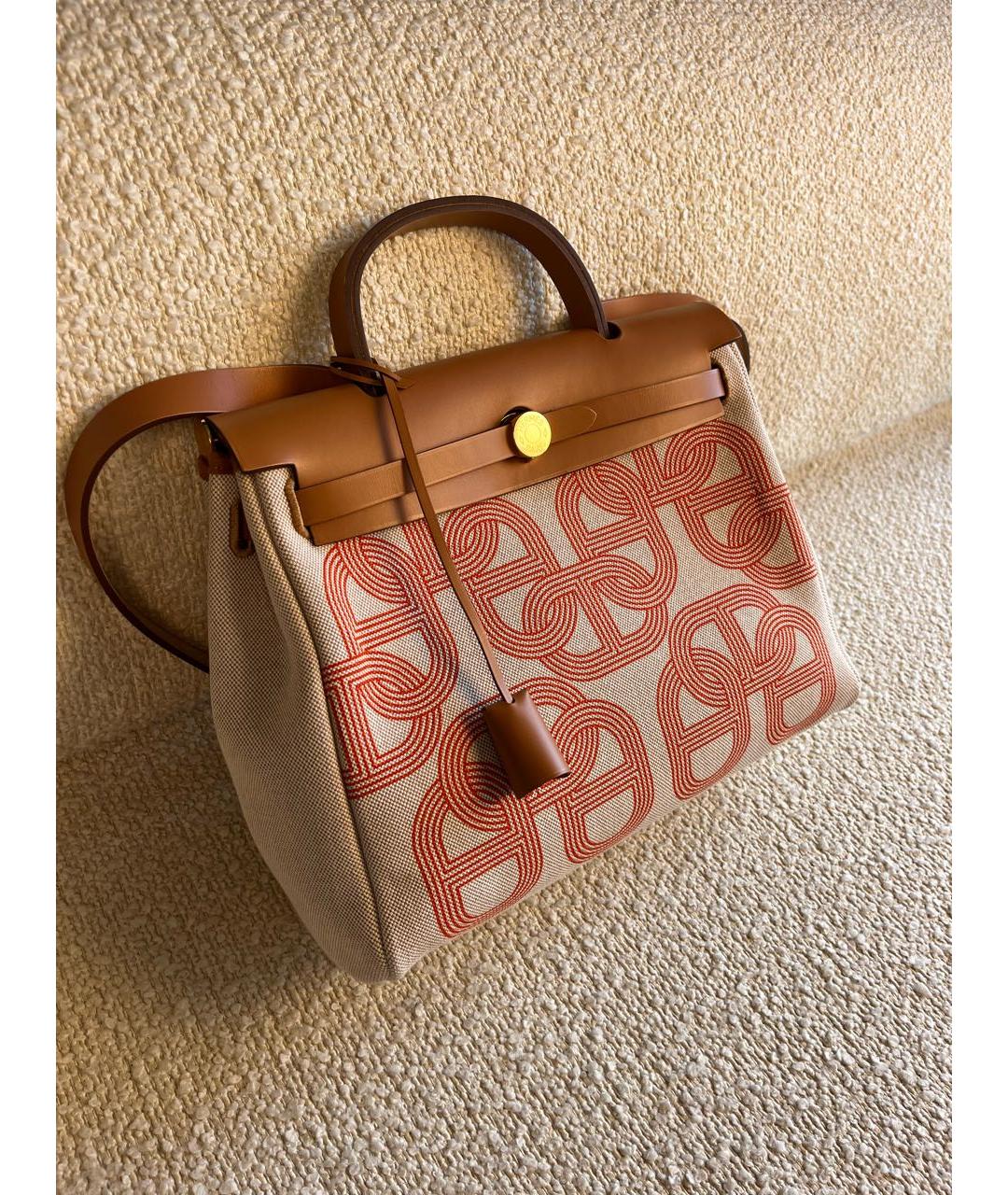 HERMES Бежевая тканевая сумка через плечо, фото 2