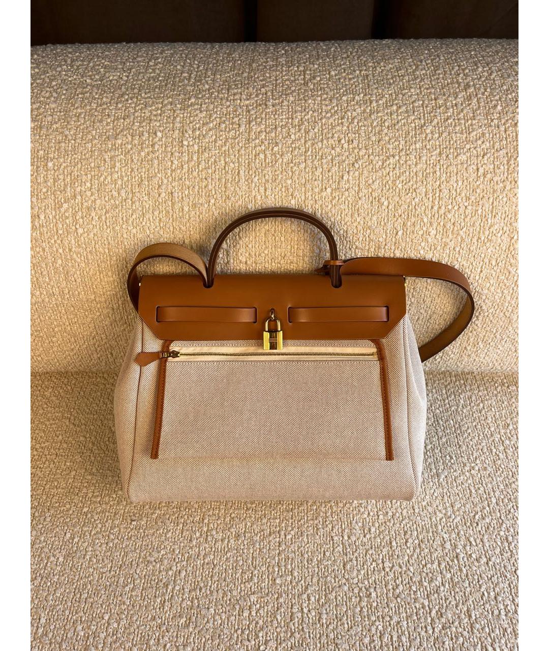 HERMES Бежевая тканевая сумка через плечо, фото 3