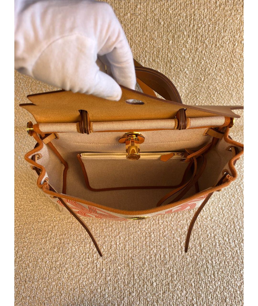 HERMES Бежевая тканевая сумка через плечо, фото 4