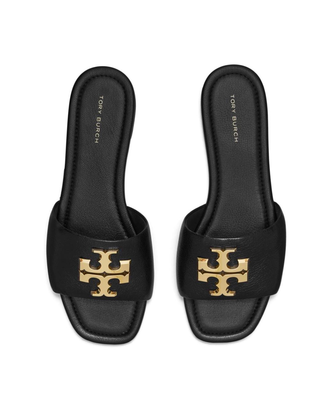 TORY BURCH Черные кожаные шлепанцы, фото 2