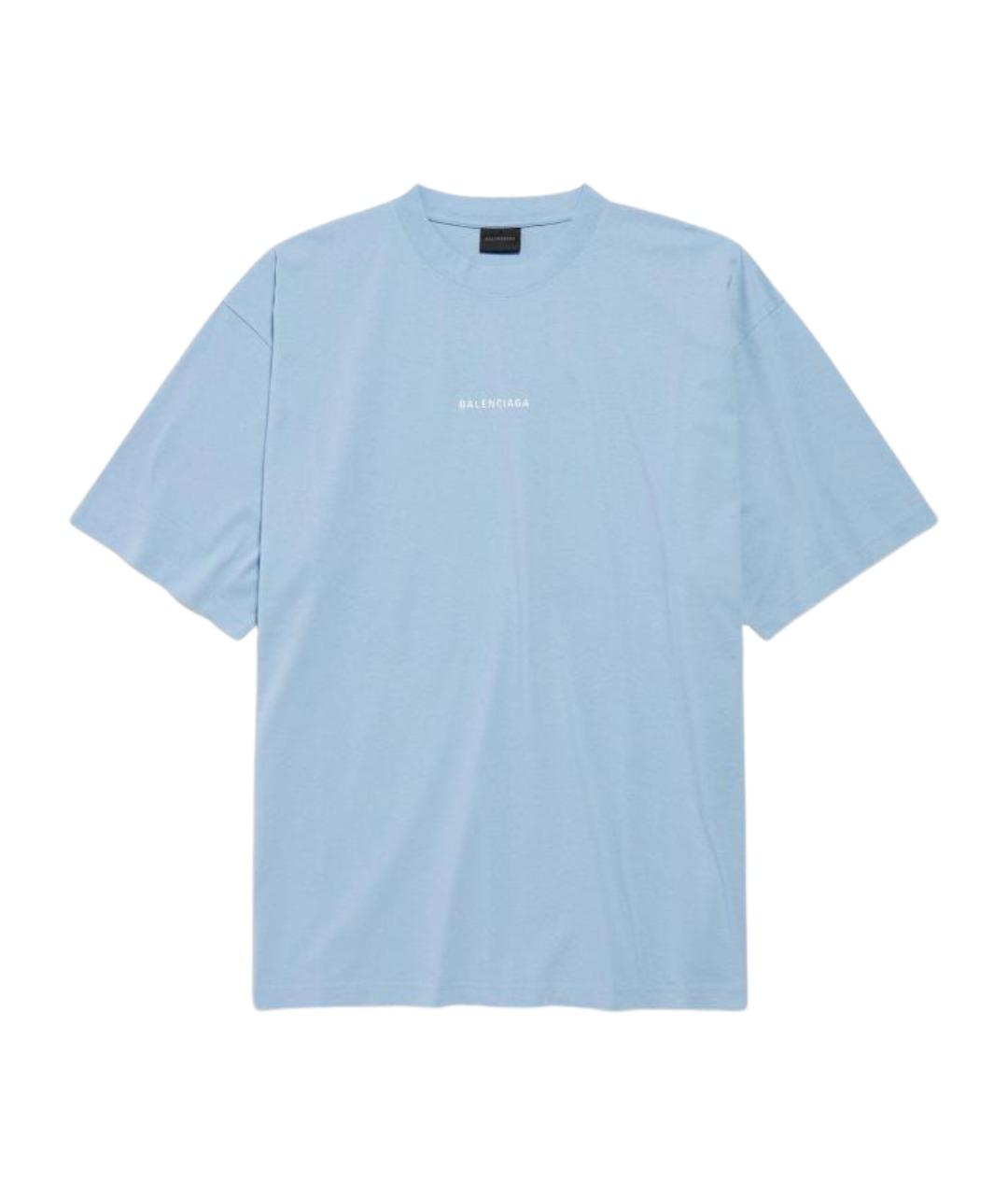 BALENCIAGA Голубая хлопковая футболка, фото 1