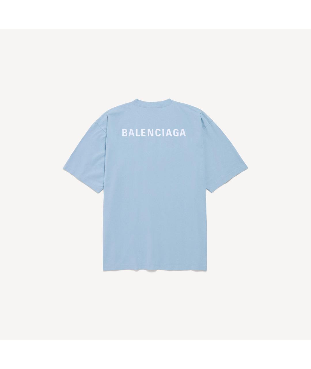 BALENCIAGA Голубая хлопковая футболка, фото 2