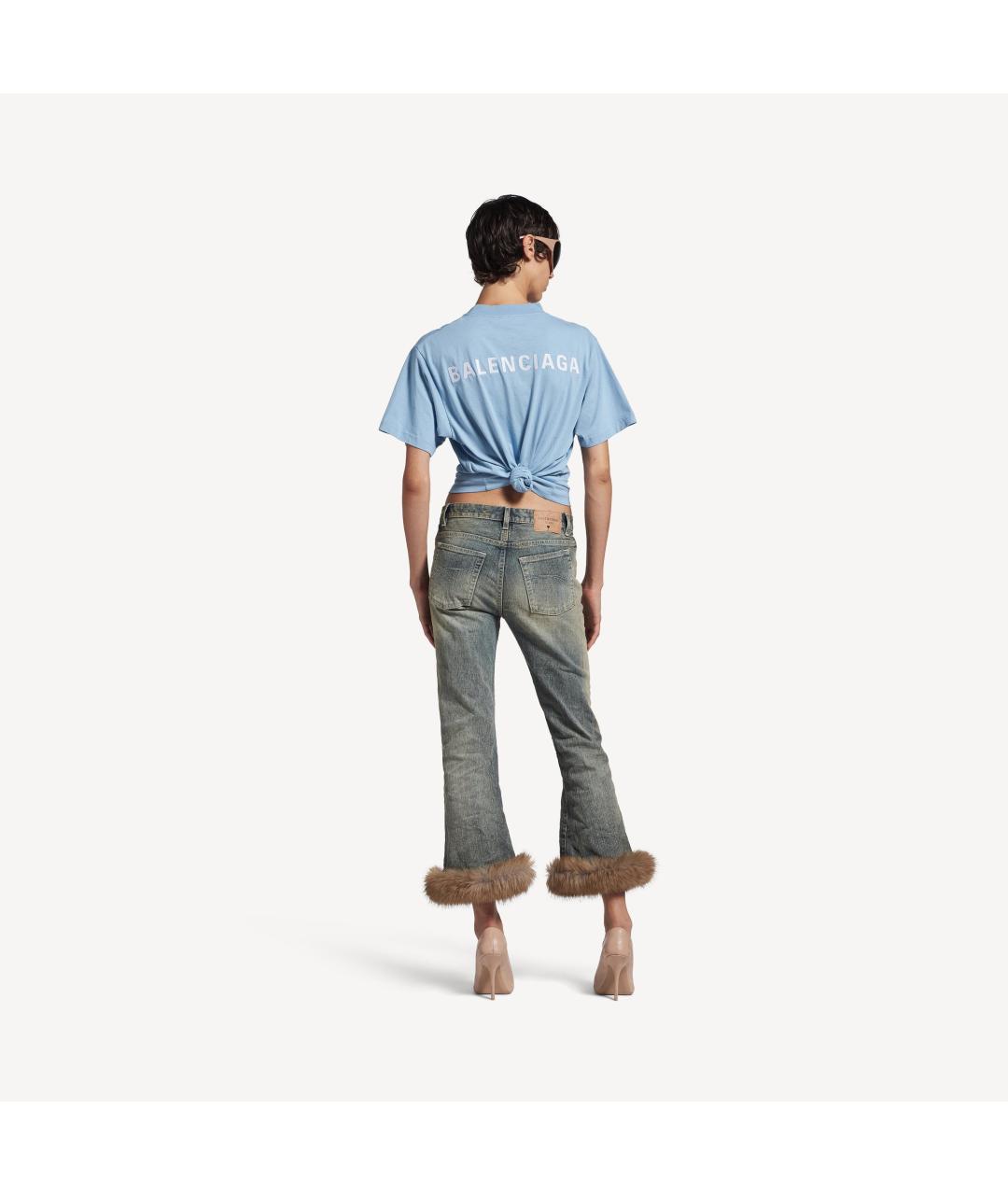 BALENCIAGA Голубая хлопковая футболка, фото 2