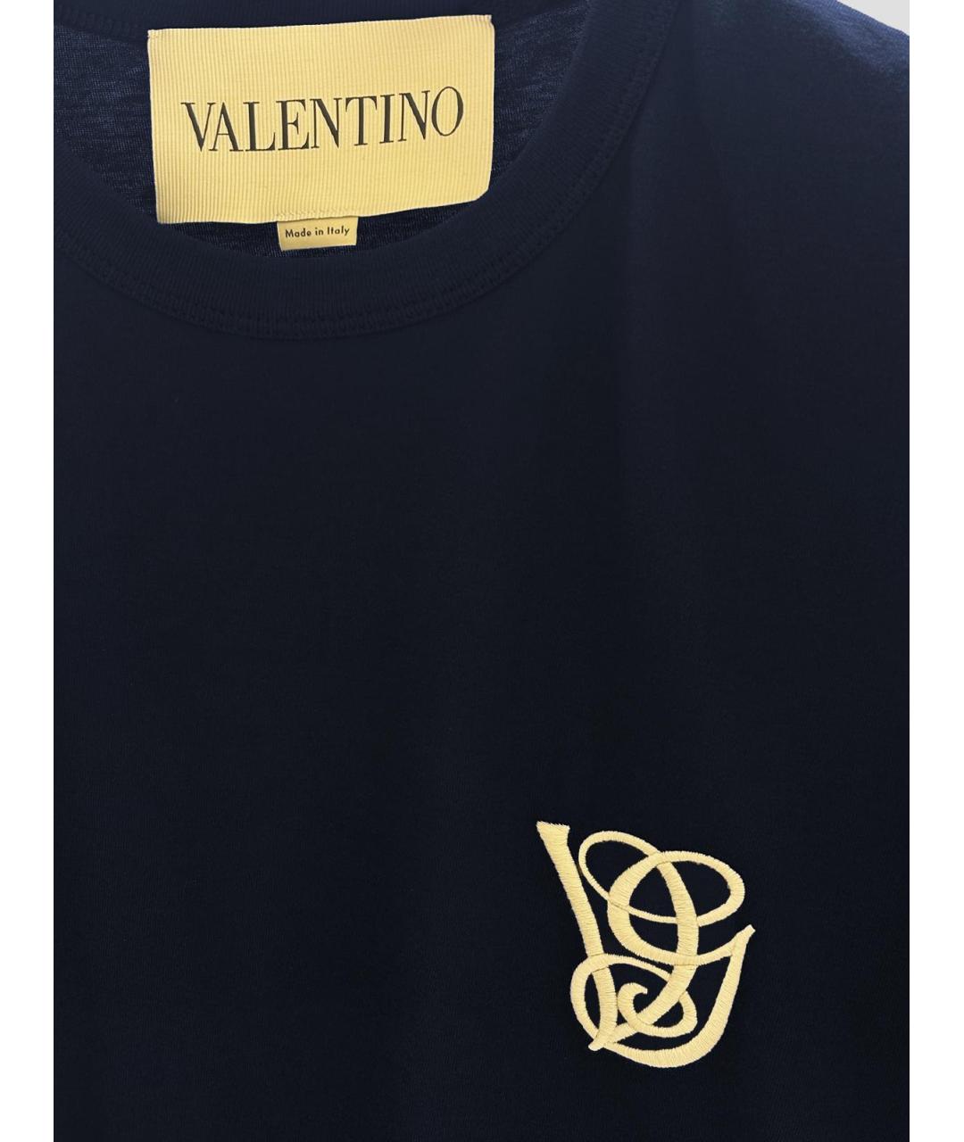 VALENTINO Темно-синяя хлопковая футболка, фото 3
