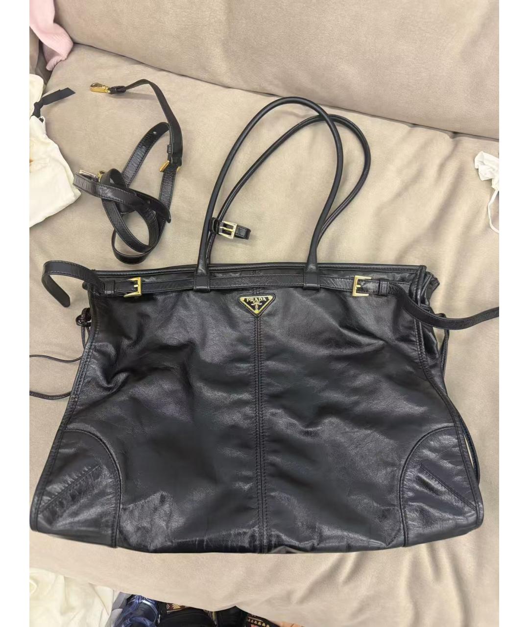 PRADA Черная кожаная сумка тоут, фото 2