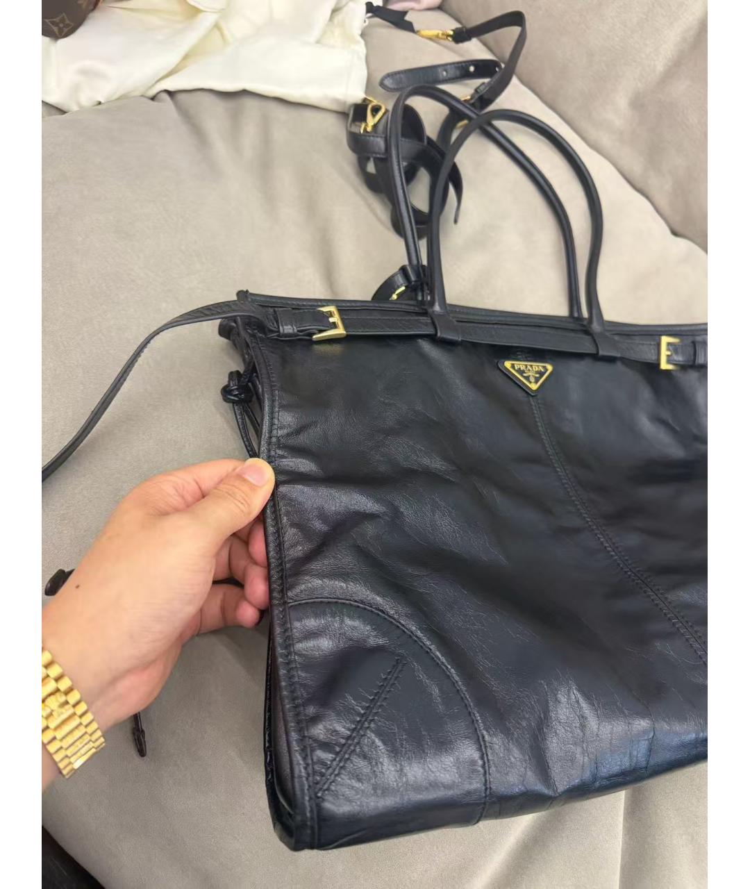 PRADA Черная кожаная сумка тоут, фото 4