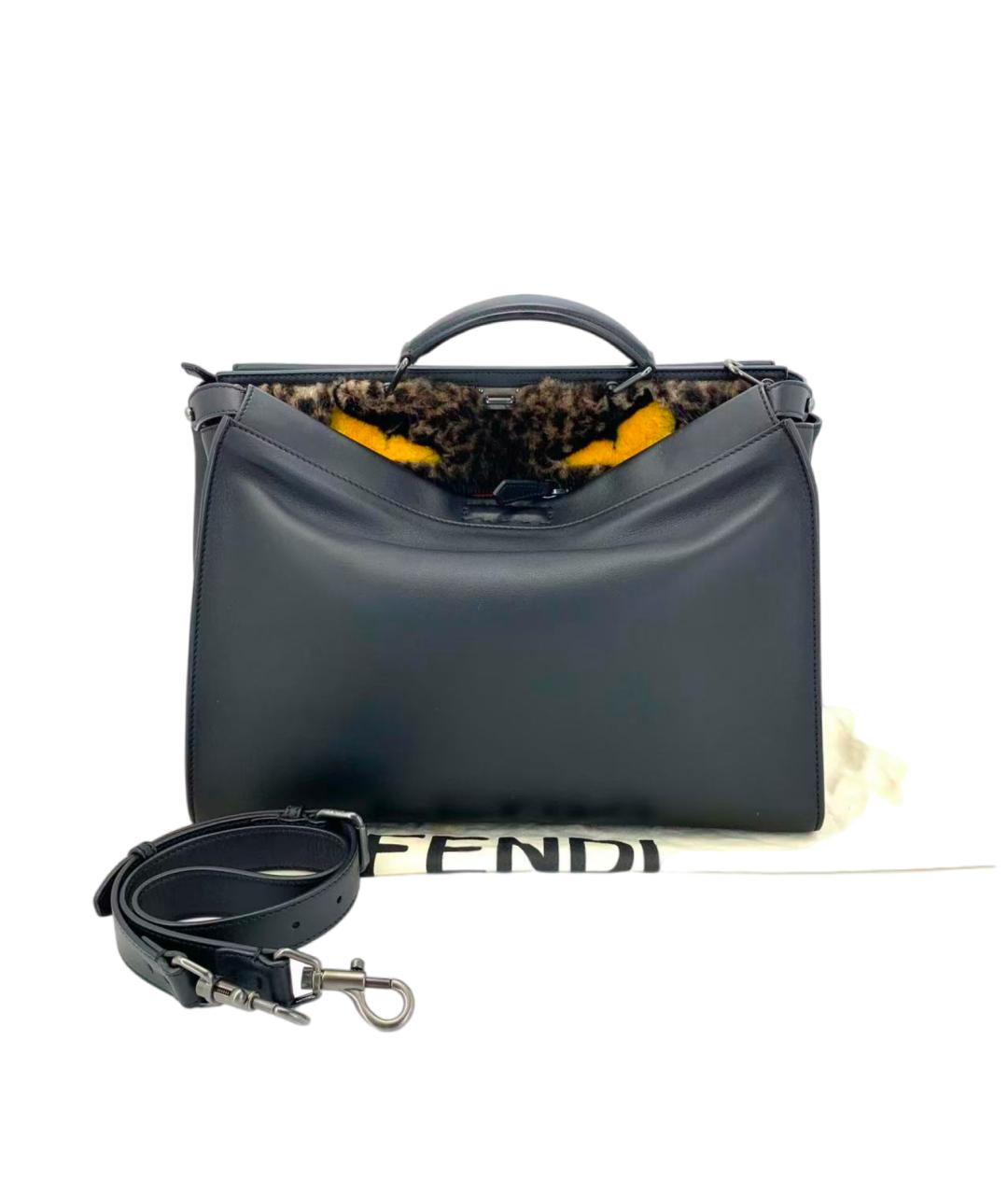 FENDI Черная кожаная сумка с короткими ручками, фото 5