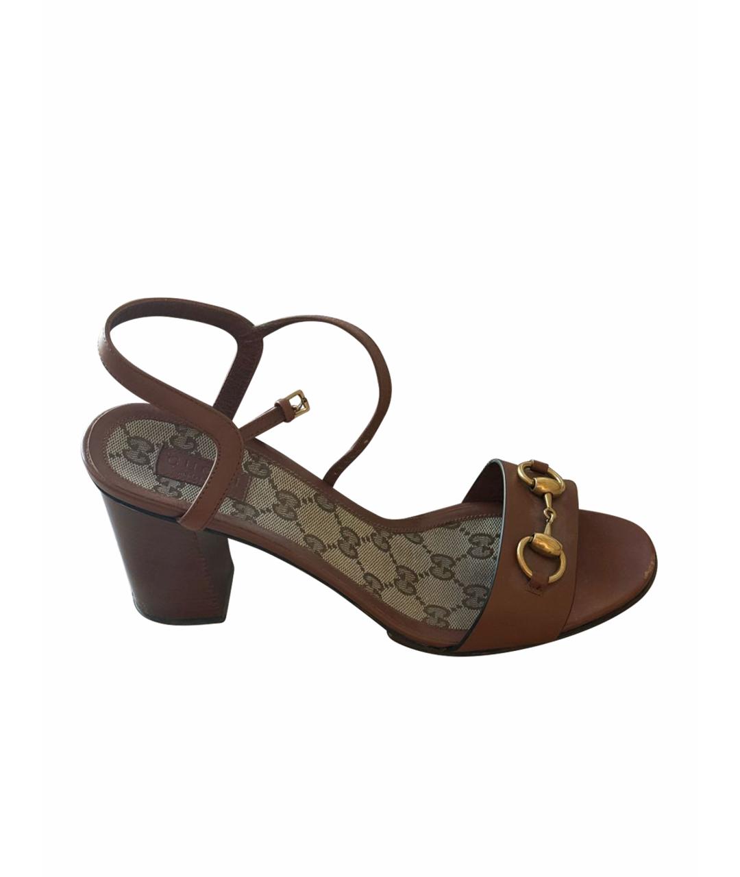 GUCCI Коричневые кожаные босоножки, фото 1