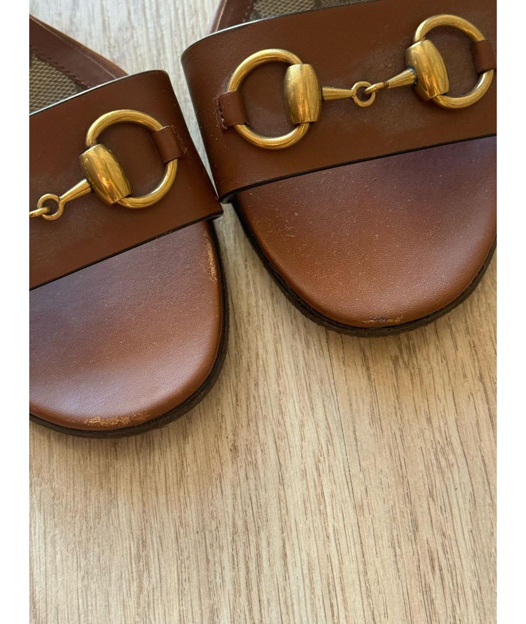 GUCCI Коричневые кожаные босоножки, фото 3