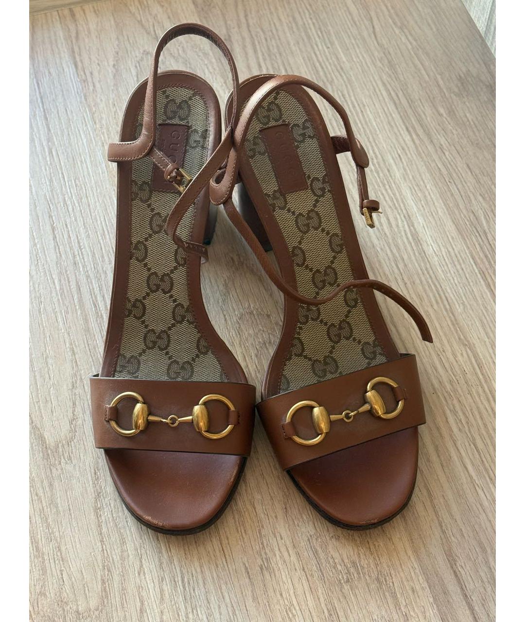 GUCCI Коричневые кожаные босоножки, фото 2