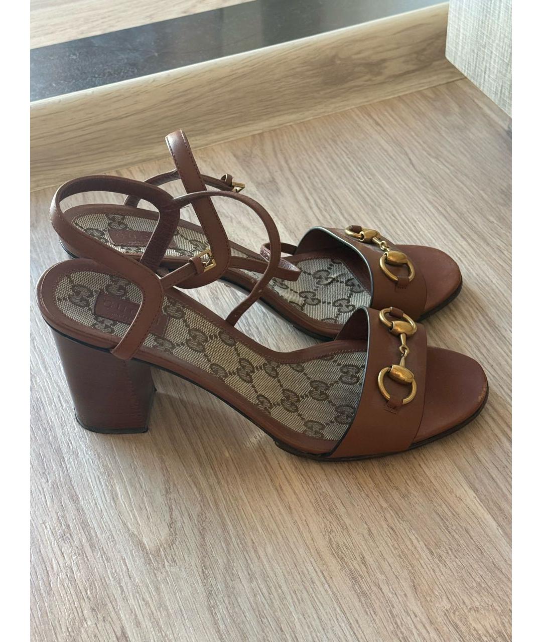 GUCCI Коричневые кожаные босоножки, фото 5