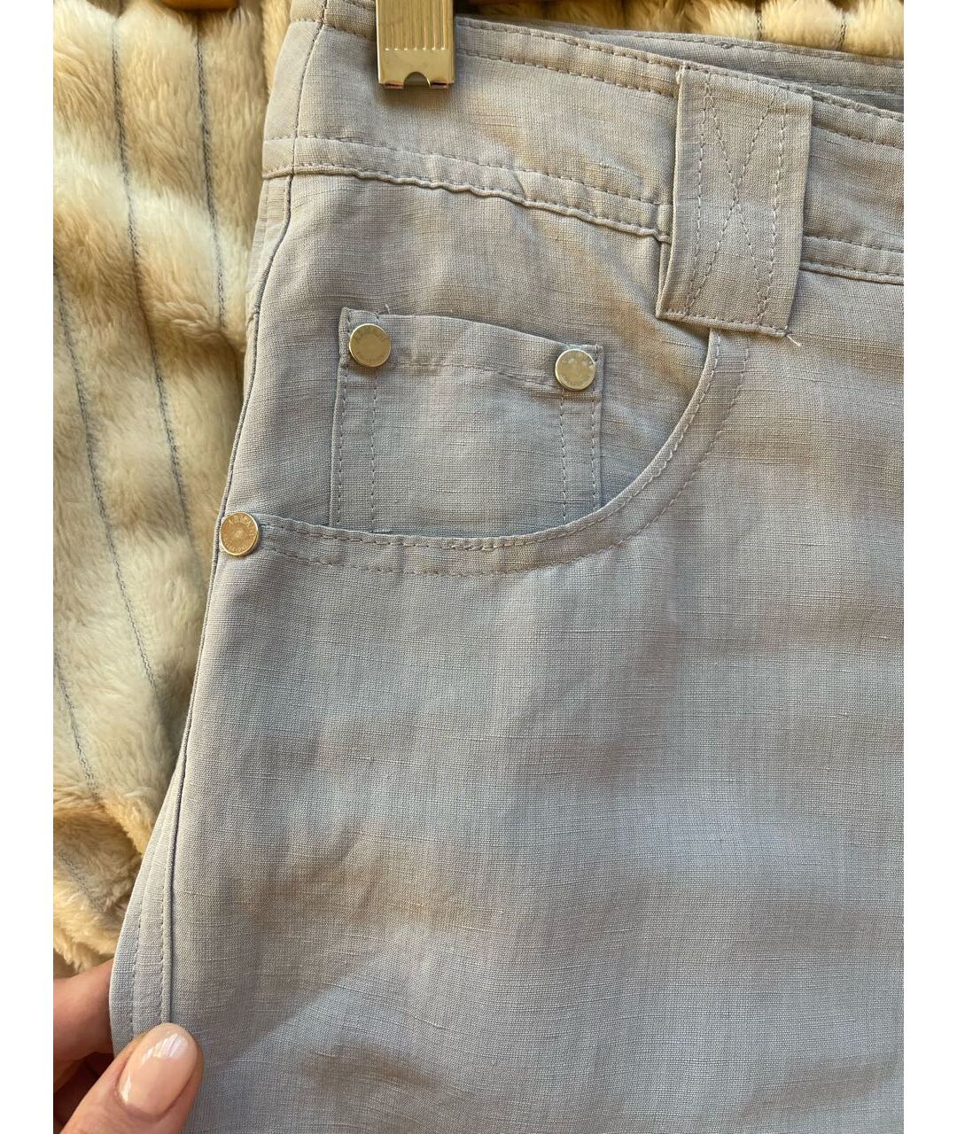 ARMANI COLLEZIONI Голубые льняные прямые брюки, фото 4