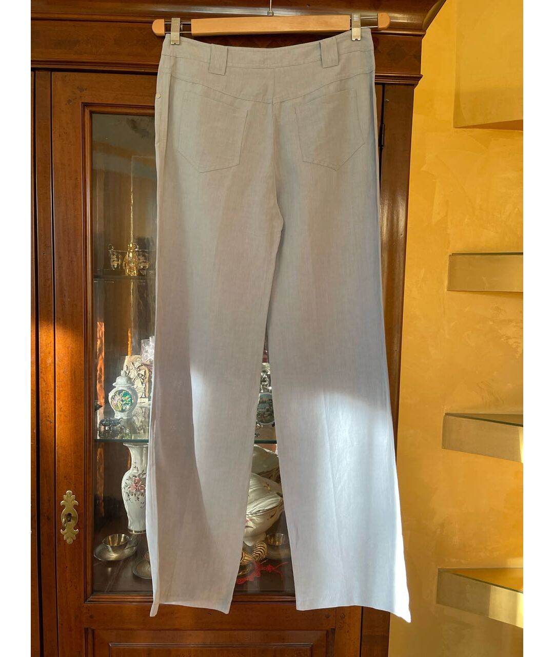 ARMANI COLLEZIONI Голубые льняные прямые брюки, фото 2