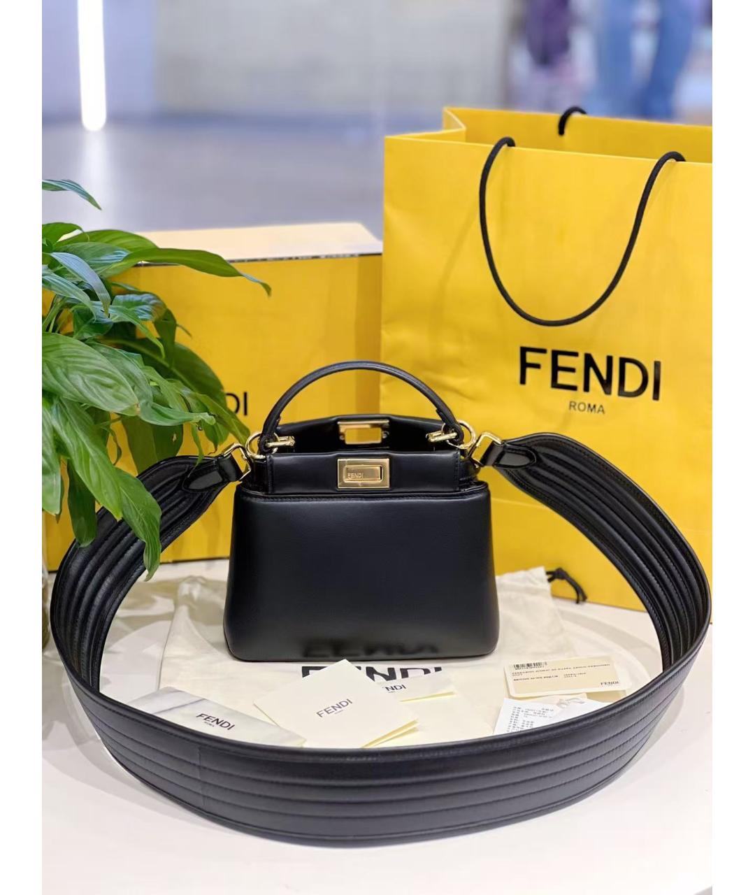 FENDI Черная кожаная сумка с короткими ручками, фото 2