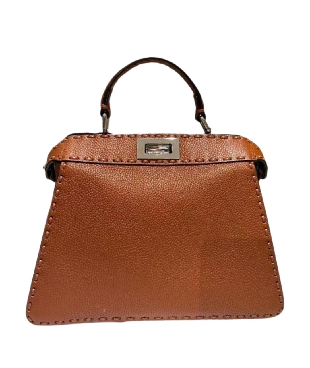 FENDI Коричневая кожаная сумка с короткими ручками, фото 1