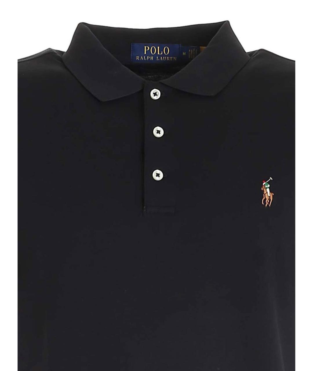 POLO RALPH LAUREN Черное хлопковое поло с коротким рукавом, фото 3
