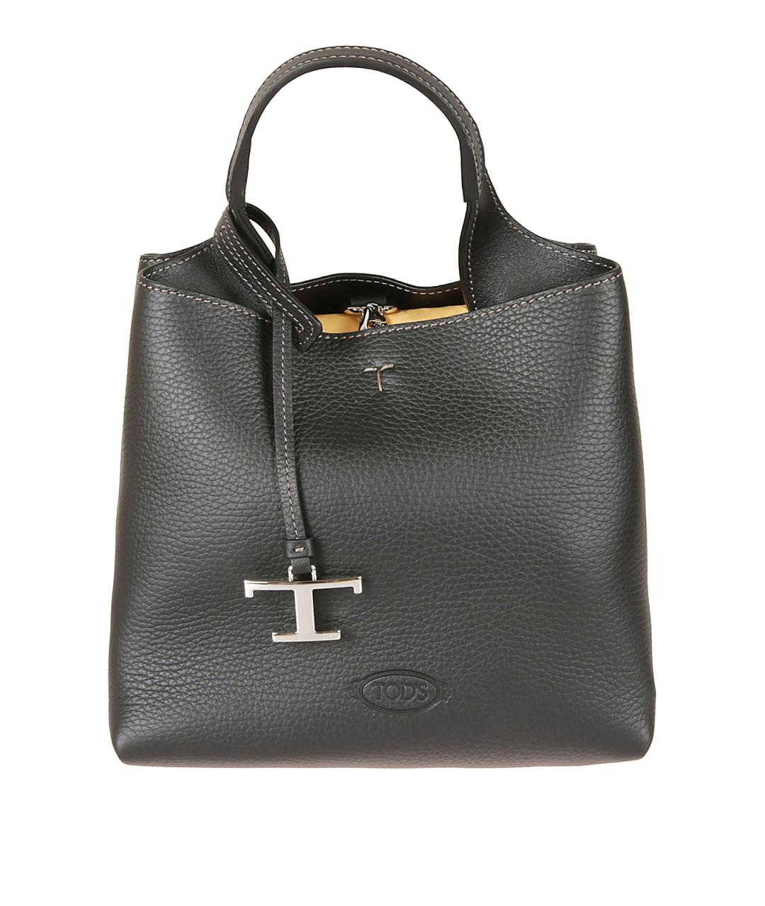 TOD'S Черная кожаная сумка тоут, фото 1