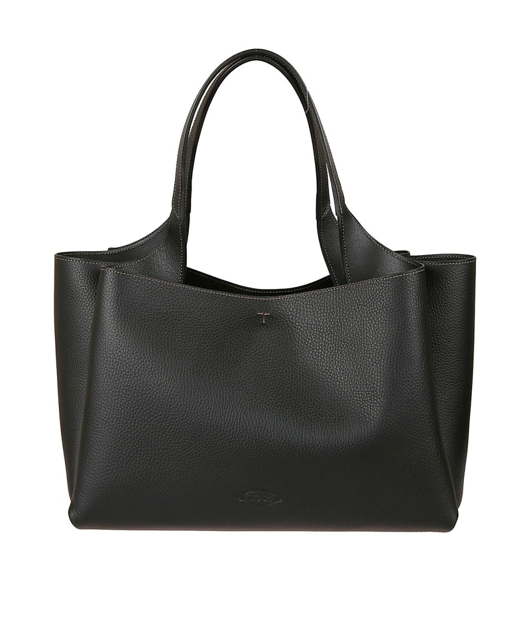 TOD'S Черная кожаная сумка тоут, фото 1