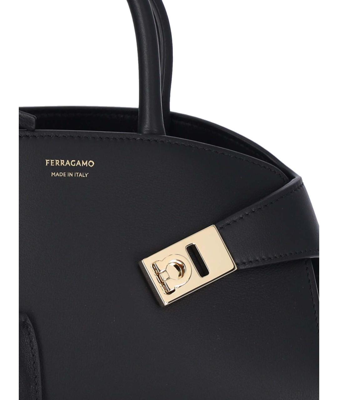 FERRAGAMO Черная кожаная сумка тоут, фото 4