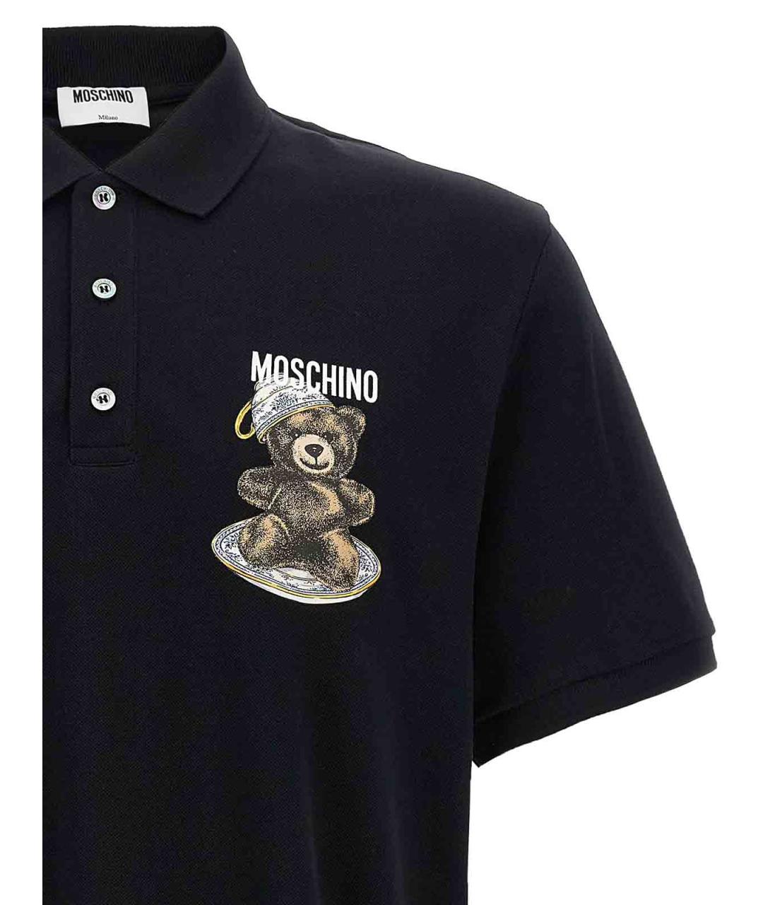 MOSCHINO Черное хлопковое поло с коротким рукавом, фото 3