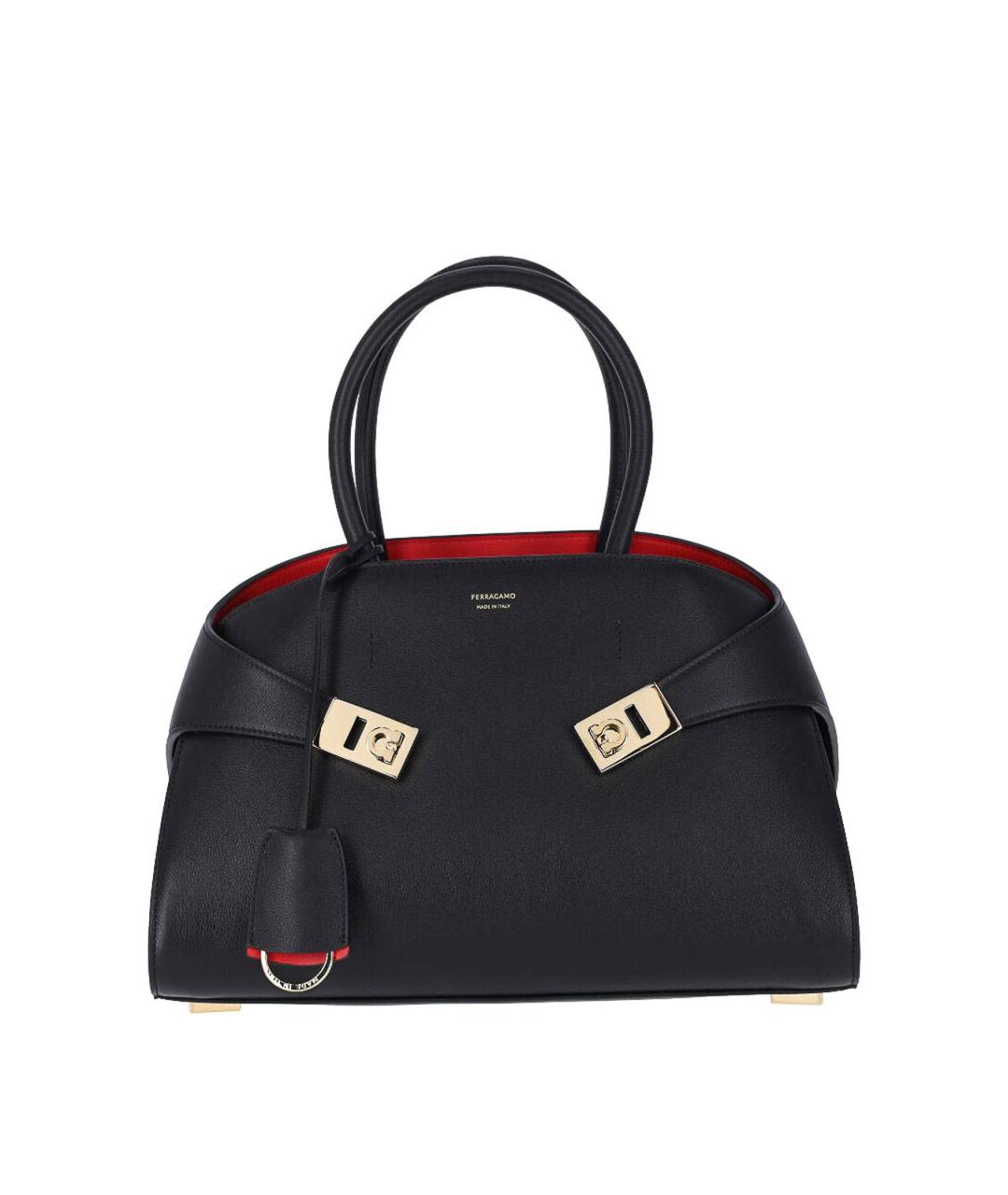 FERRAGAMO Черная кожаная сумка тоут, фото 1