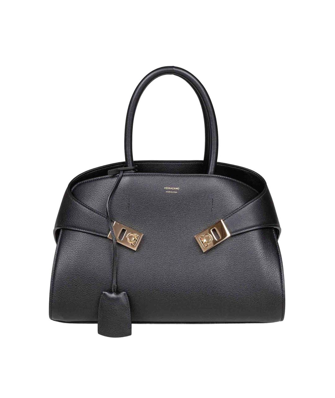 FERRAGAMO Черная кожаная сумка тоут, фото 1