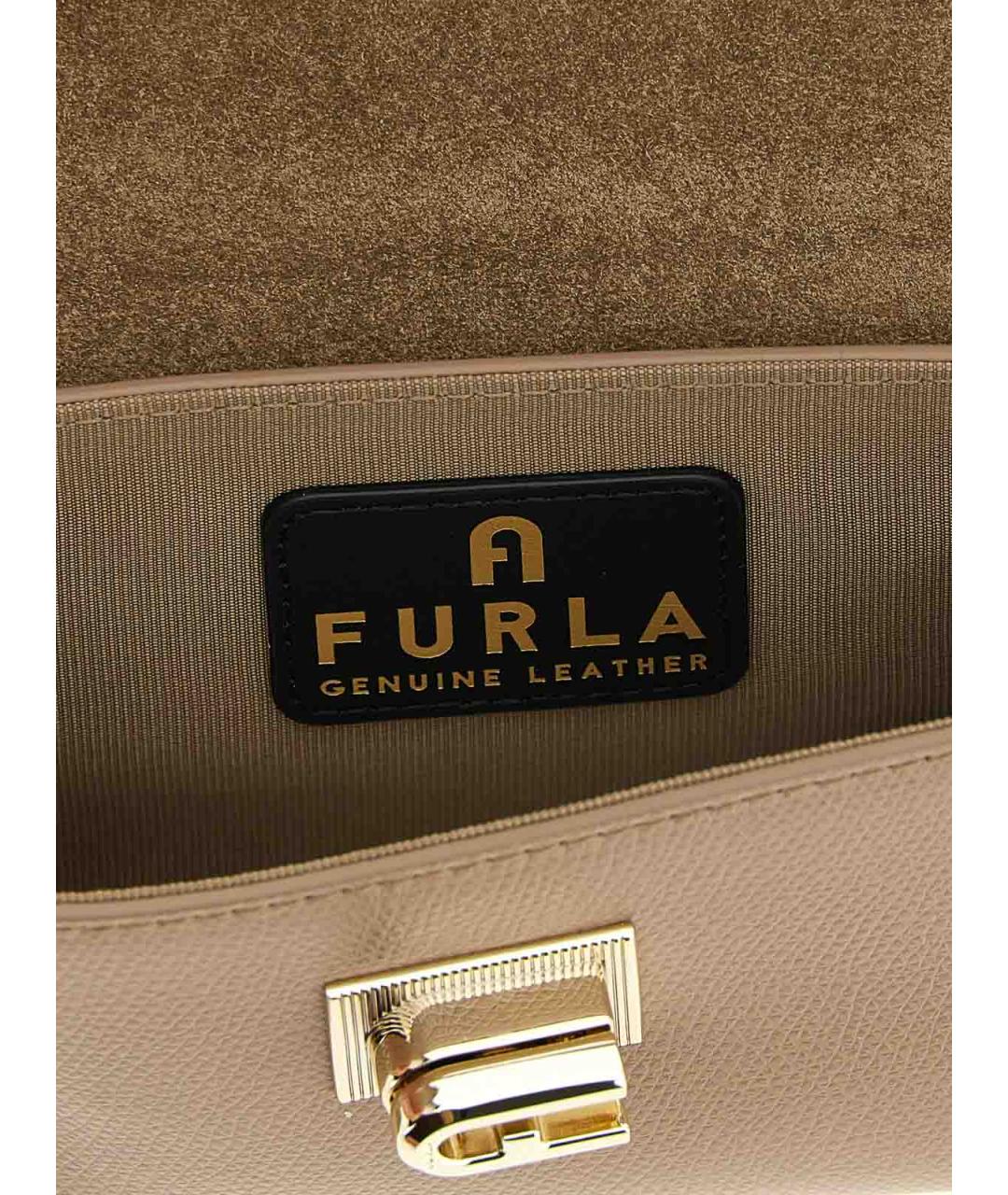 FURLA Бежевая кожаная сумка с короткими ручками, фото 4