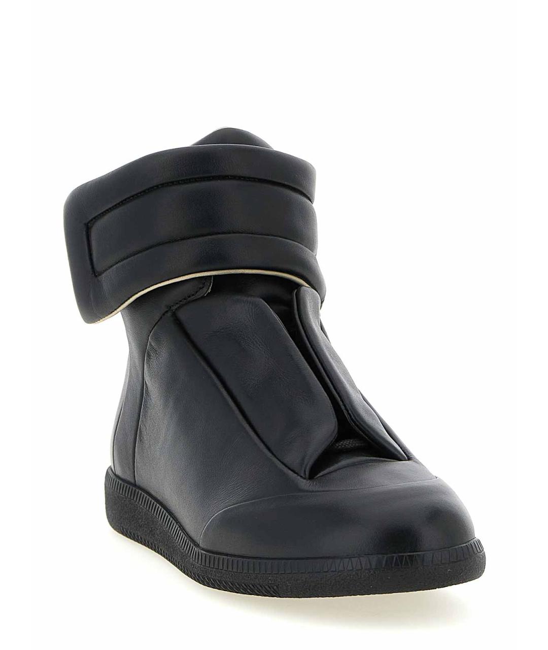 MAISON MARGIELA Черные кожаные высокие кроссовки / кеды, фото 2