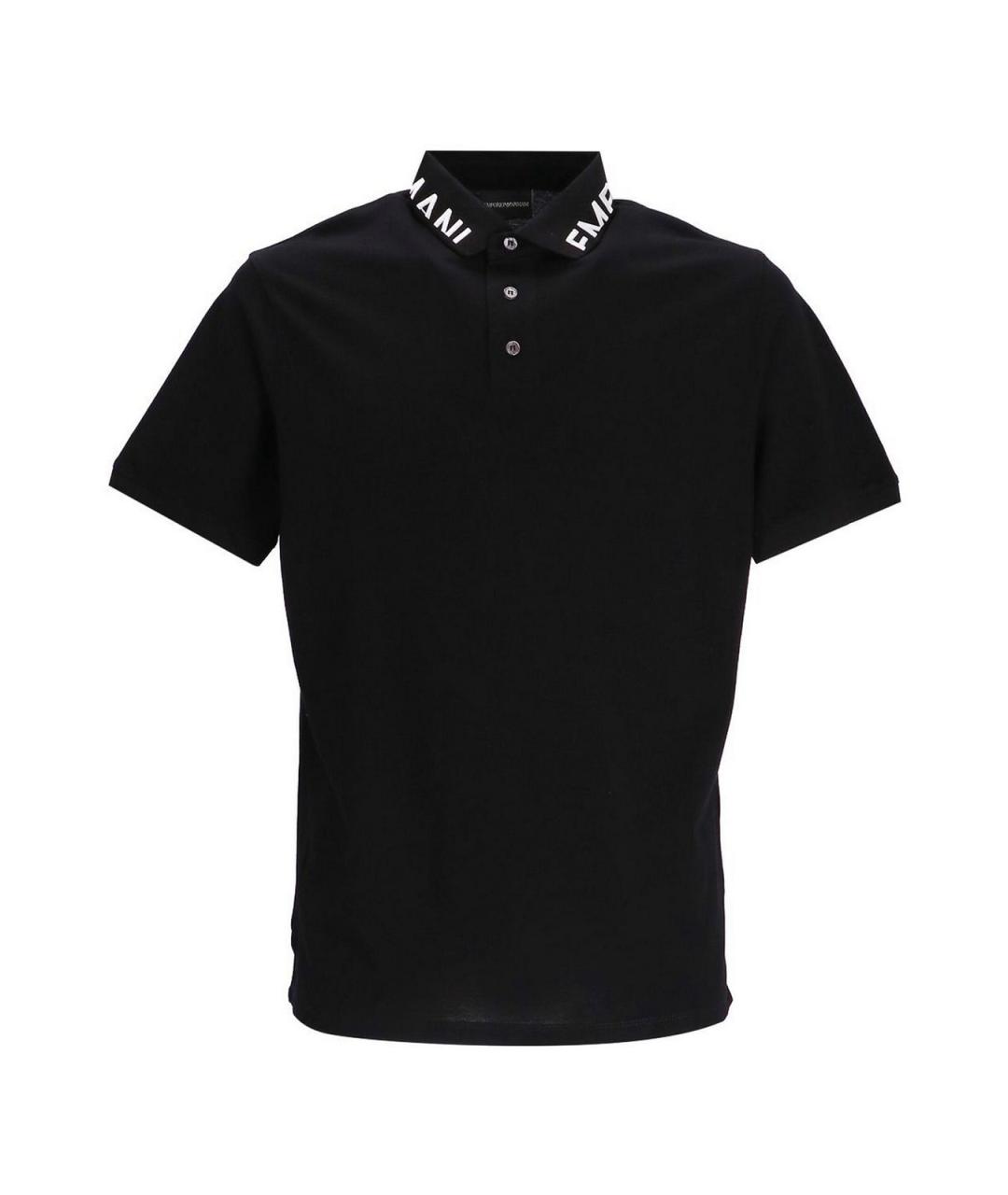 EMPORIO ARMANI Черное хлопковое поло с коротким рукавом, фото 1