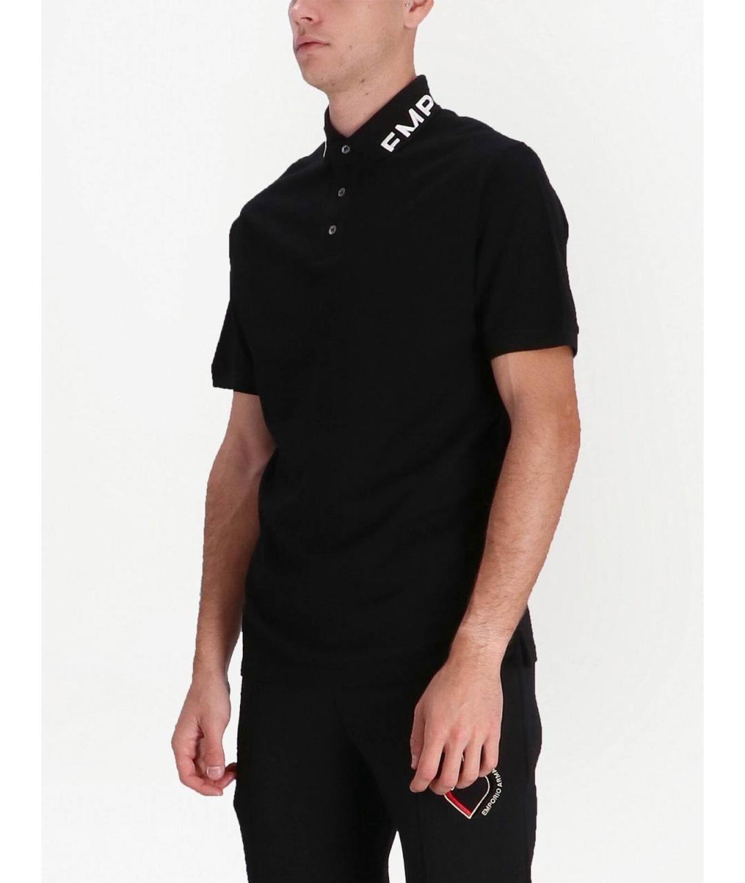 EMPORIO ARMANI Черное хлопковое поло с коротким рукавом, фото 3