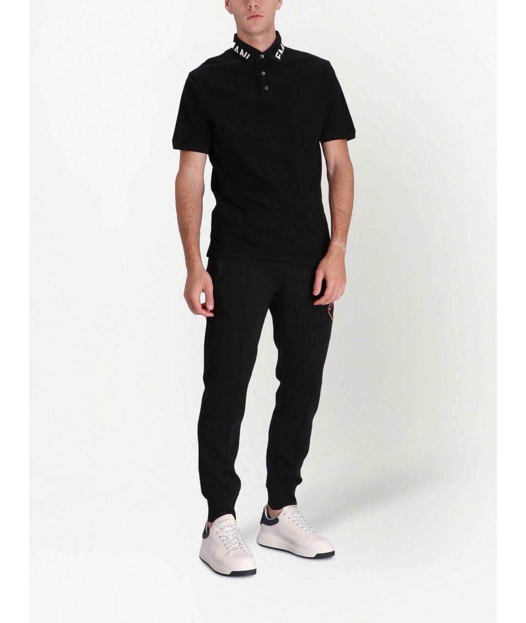 EMPORIO ARMANI Черное хлопковое поло с коротким рукавом, фото 2