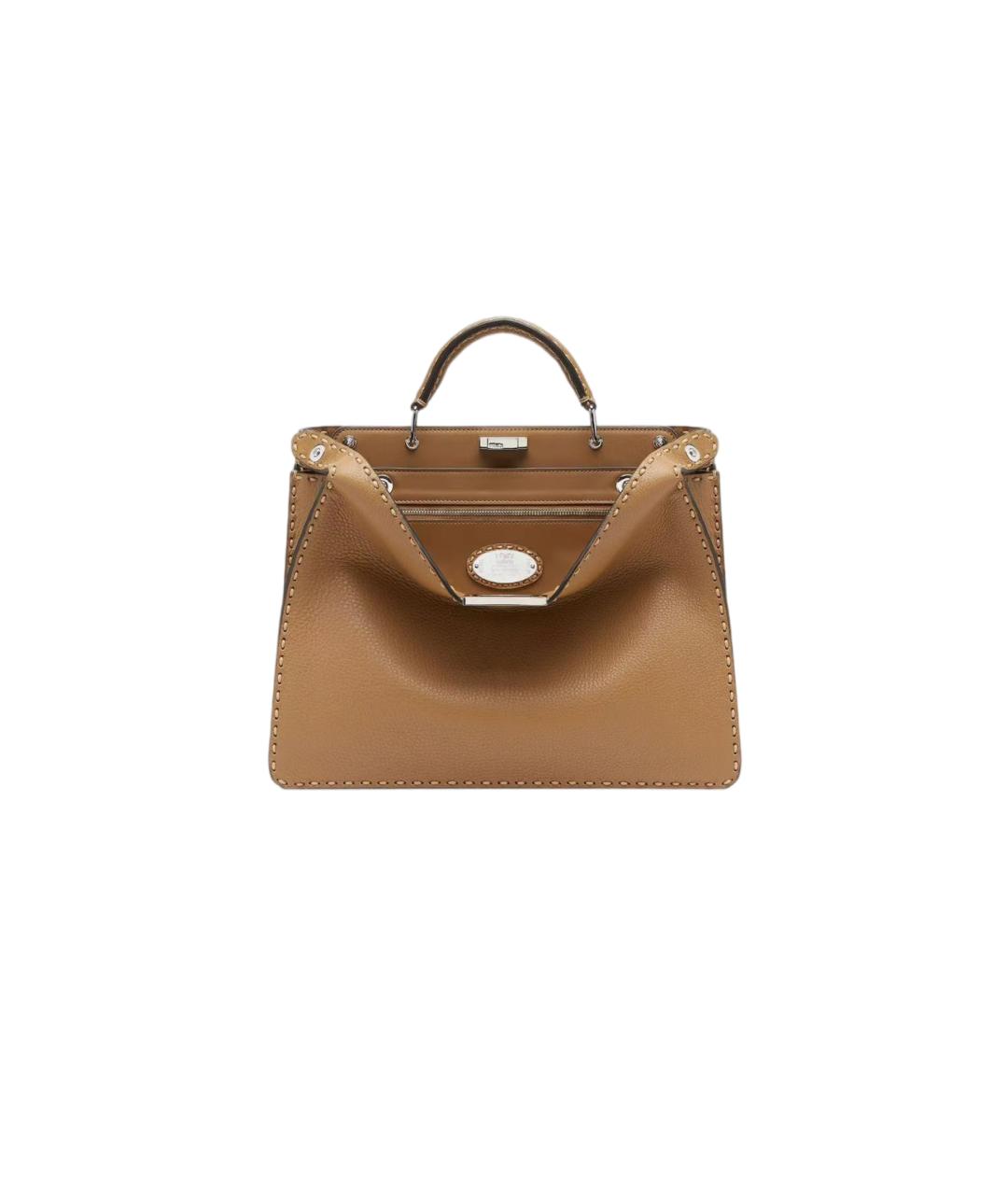 FENDI Коричневая кожаная сумка с короткими ручками, фото 5
