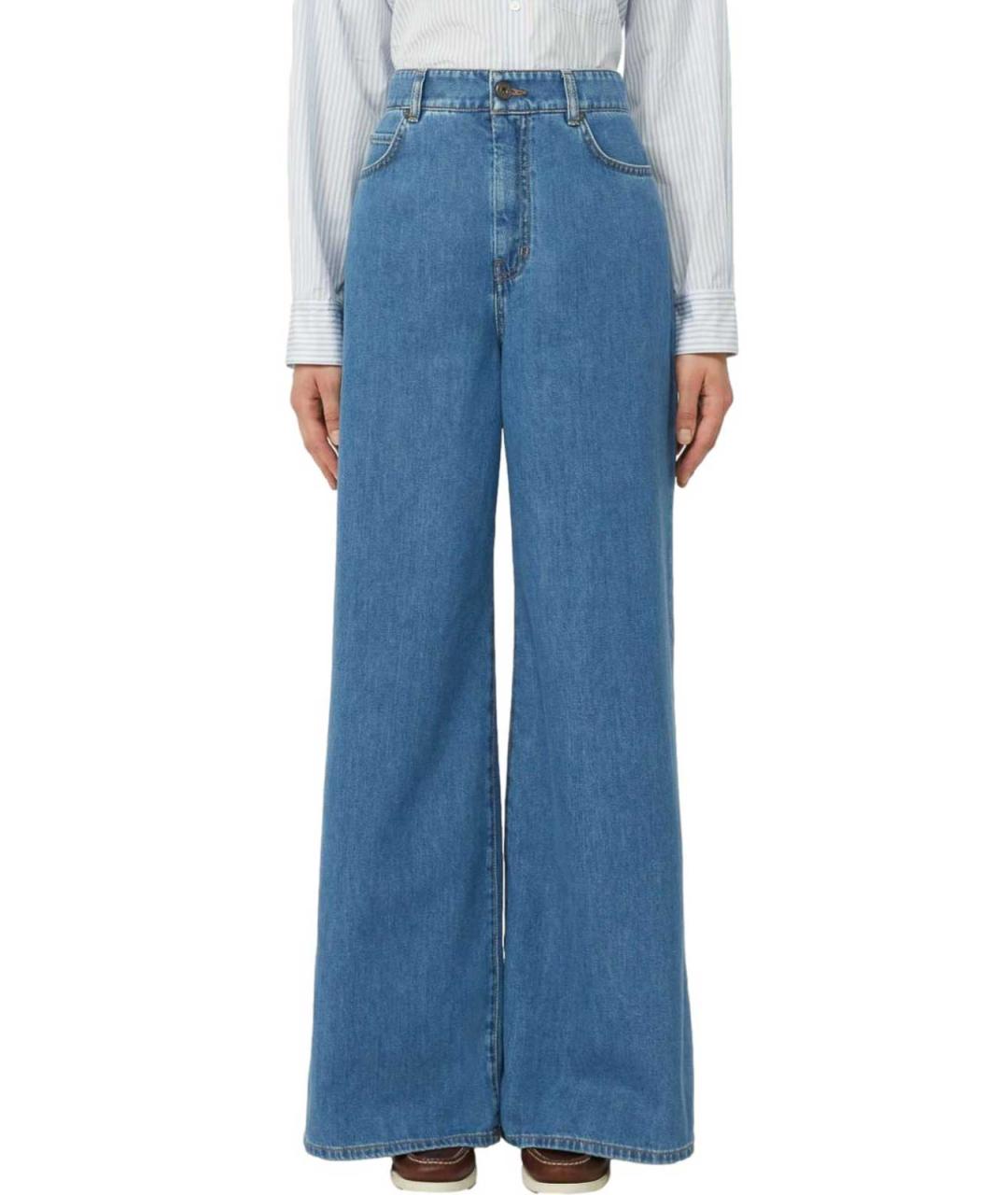 WEEKEND MAX MARA Синие хлопко-полиэстеровые прямые джинсы, фото 2