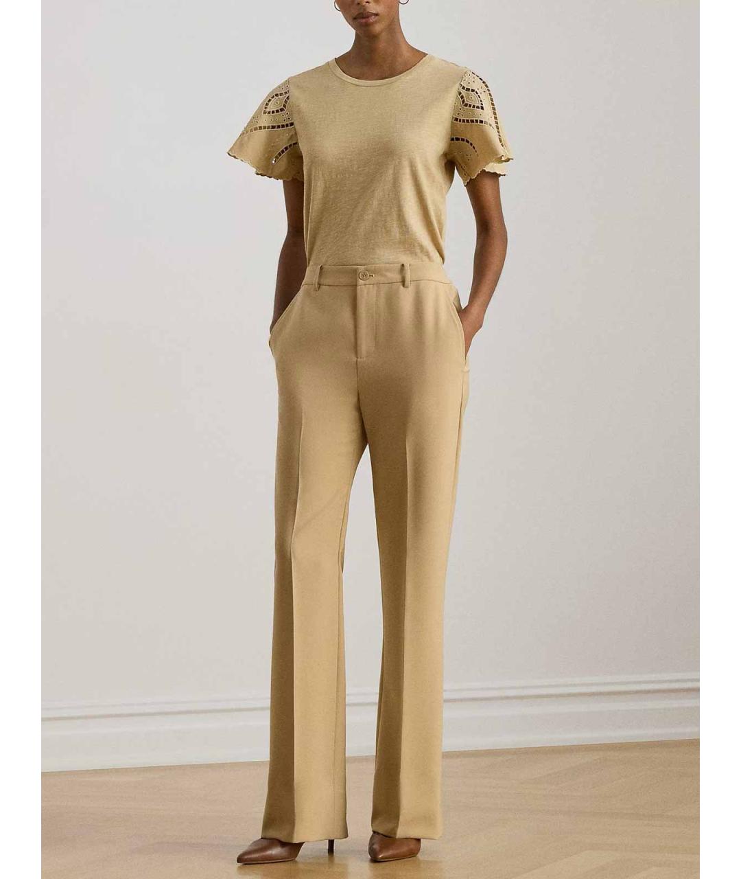 RALPH LAUREN Бежевая хлопковая футболка, фото 3