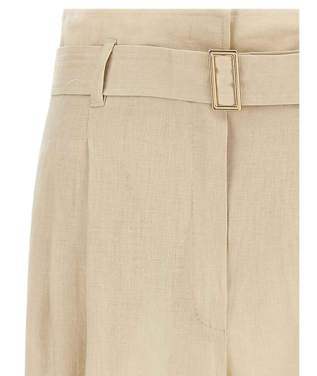 MAX MARA STUDIO Бежевые шерстяные прямые брюки, фото 3