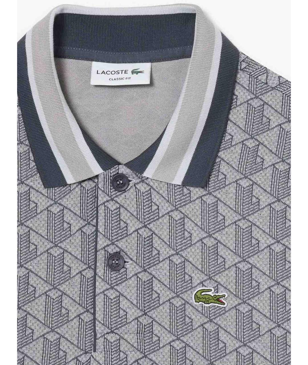 LACOSTE Серое хлопко-полиэстеровое поло с коротким рукавом, фото 2