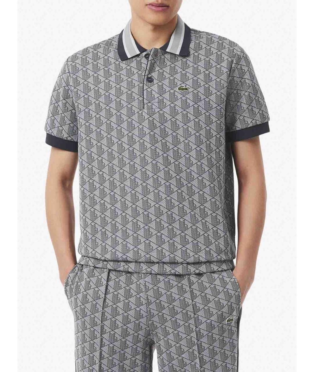 LACOSTE Серое хлопко-полиэстеровое поло с коротким рукавом, фото 4