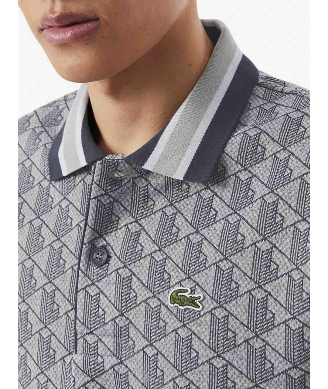 LACOSTE Серое хлопко-полиэстеровое поло с коротким рукавом, фото 6