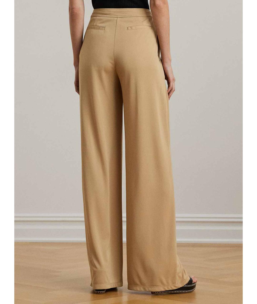 RALPH LAUREN Бежевые полиэстеровые брюки широкие, фото 4