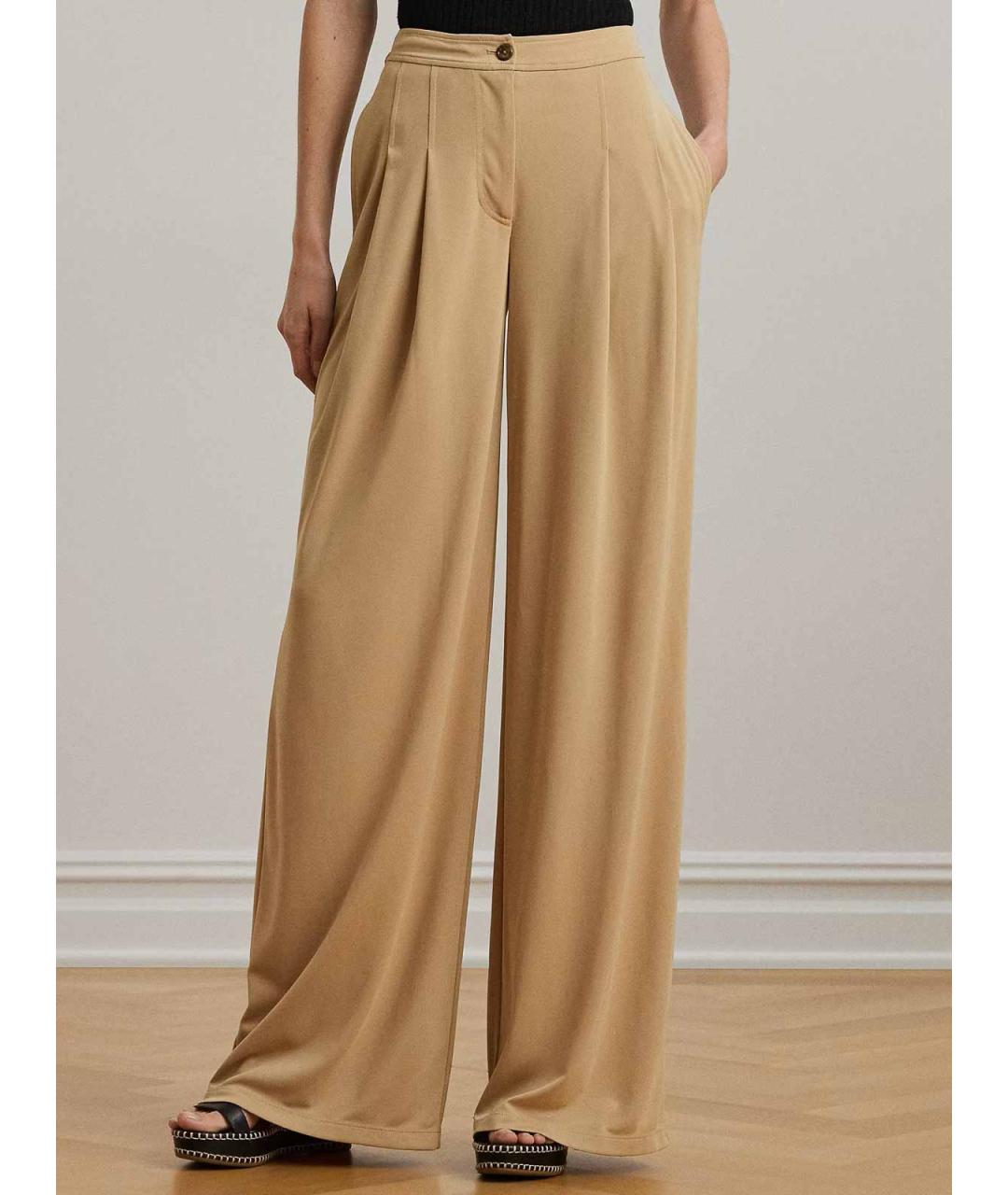 RALPH LAUREN Бежевые полиэстеровые брюки широкие, фото 3