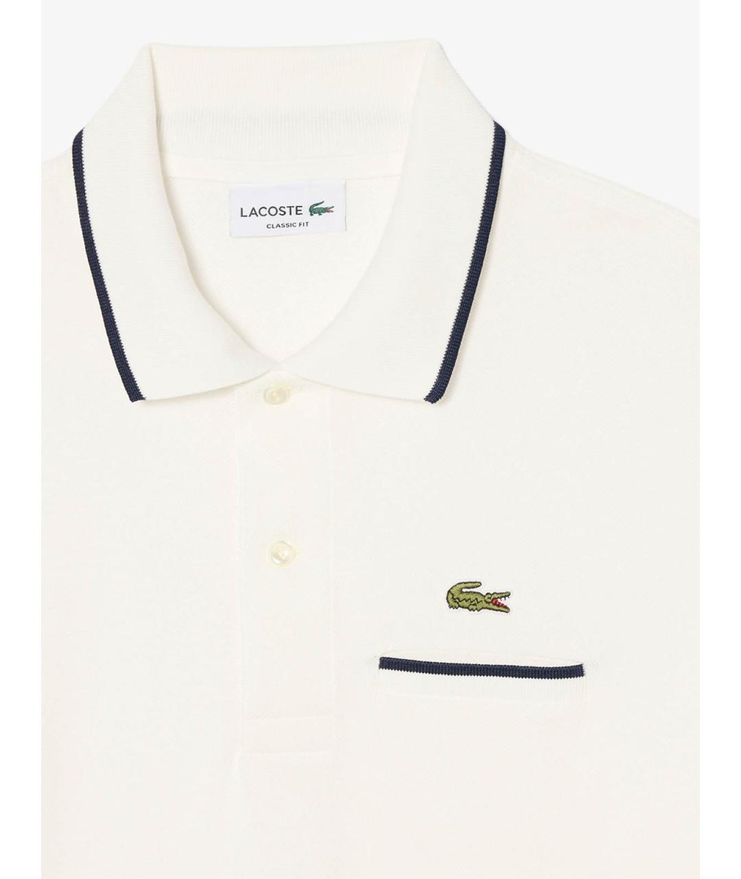 LACOSTE Белое хлопковое поло с коротким рукавом, фото 4