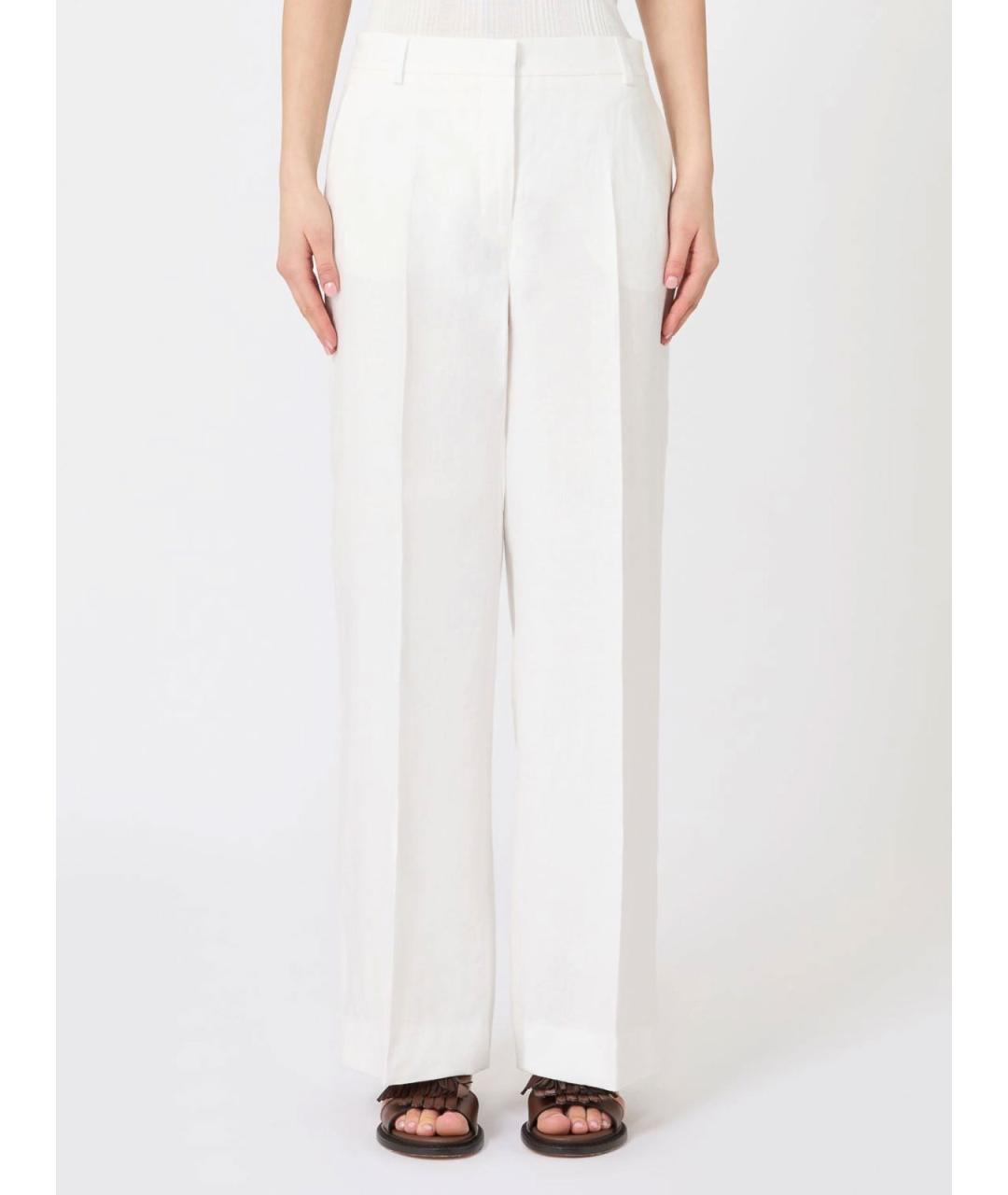WEEKEND MAX MARA Белые льняные прямые брюки, фото 3