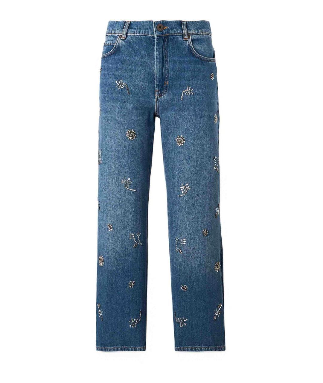 WEEKEND MAX MARA Синие хлопко-полиэстеровые прямые джинсы, фото 1