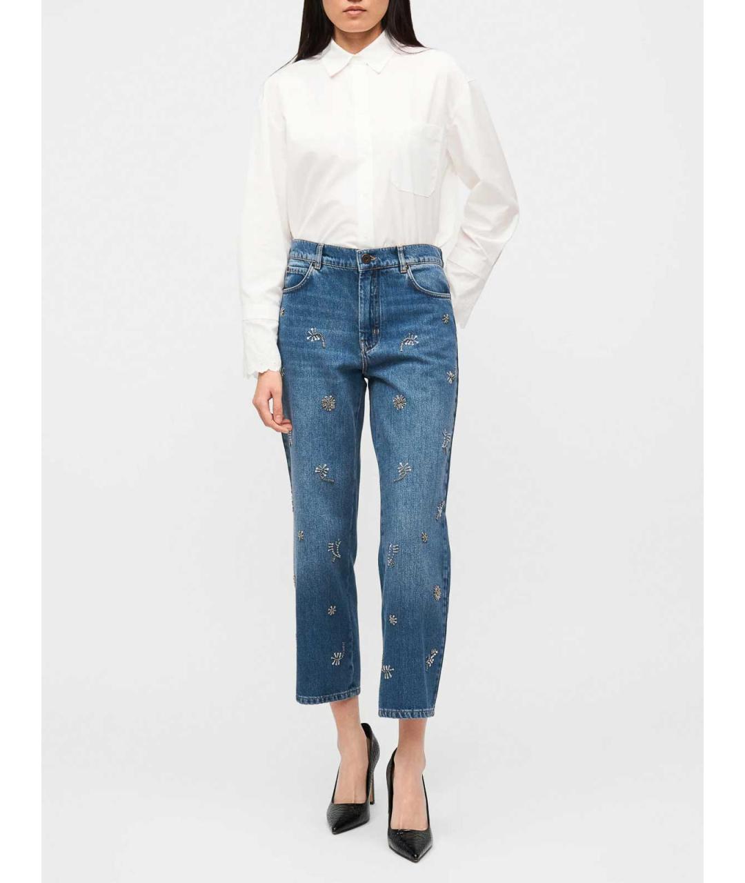 WEEKEND MAX MARA Синие хлопко-полиэстеровые прямые джинсы, фото 3
