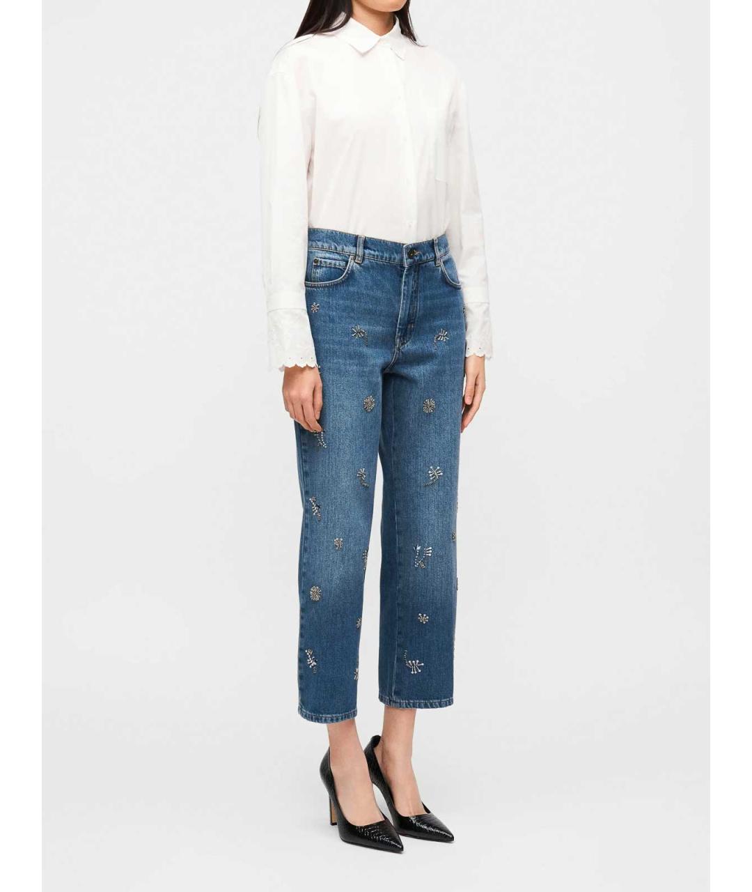 WEEKEND MAX MARA Синие хлопко-полиэстеровые прямые джинсы, фото 5