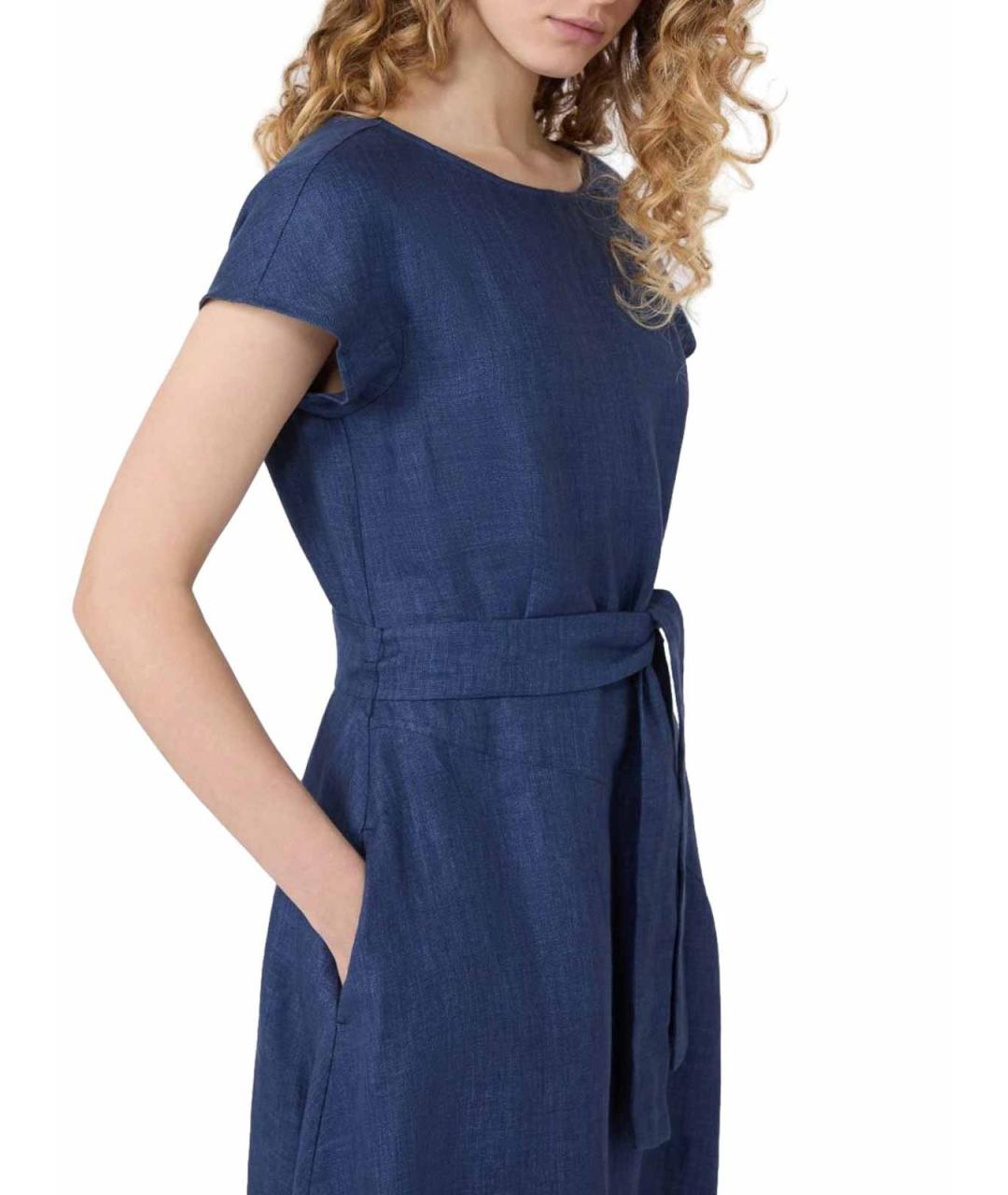 WEEKEND MAX MARA Синее льняное повседневное платье, фото 4